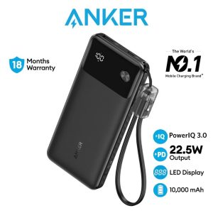 Anker Power Bank Powercore 10000mAh 22.5W Portable Charger with USB C Lanyard Cable A1388