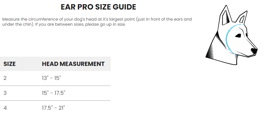 Rex Specs Ear Pro for Dogs Size Guide 