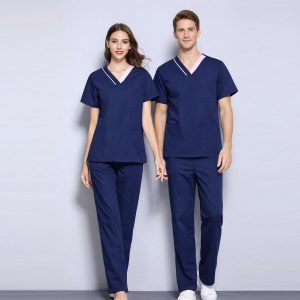 HITO SCRUBS AT1 - Navy Blue with Pink Collar