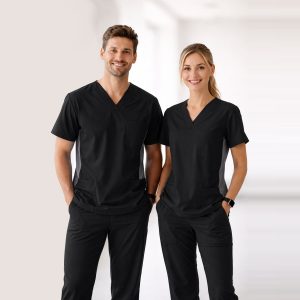 HITO SCRUBS LZM1 - Black Top with Grey Side Panel