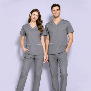 HITO SCRUBS ZM1 - Grey Top with White Trimming