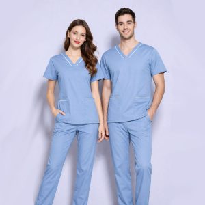 HITO SCRUBS ZM1 - Light Blue Top with White Trimming
